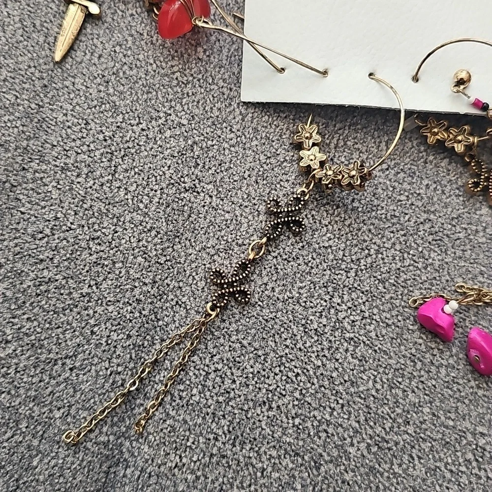 NWT Free People Siren Hoops Earrings Set 3 Pairs Gold Tone Dangle - Picture 4 of 6